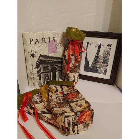 🐸Wine bottle gift bag set of 2. Lined ribbon Handmade - Picture 3 of 3